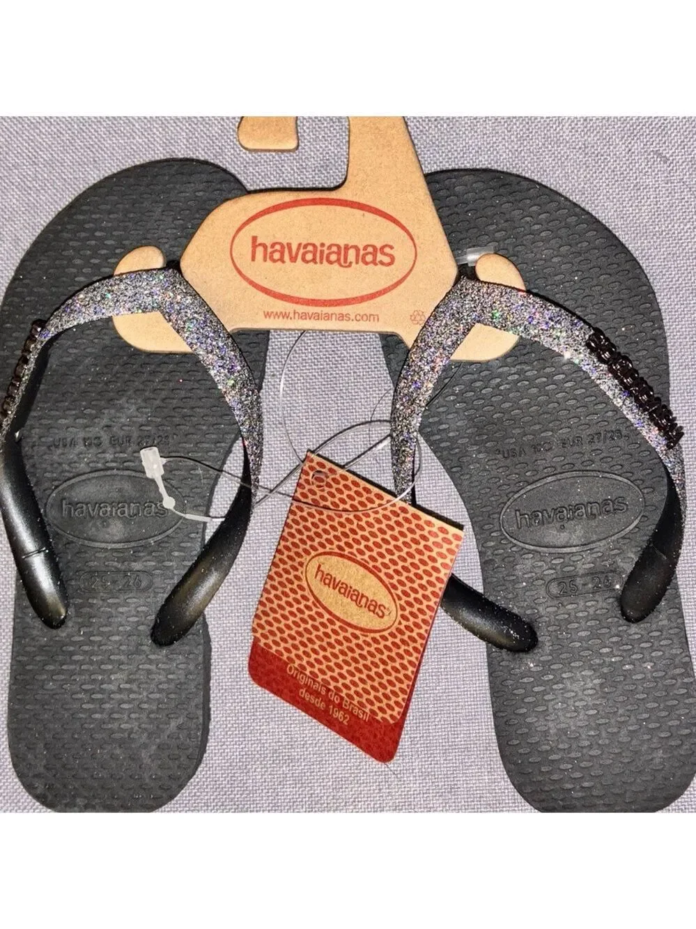 Havaianas Black Glitter Flip Flops